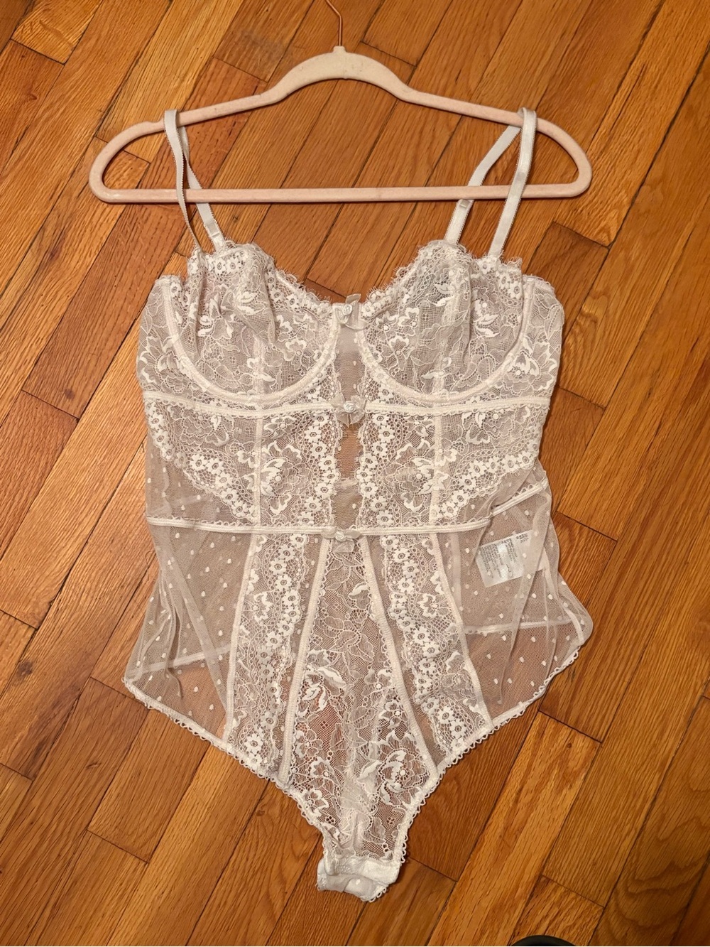 INC international concepts intimates Sheer Lace Bodysuit Teddy - White XLARGE